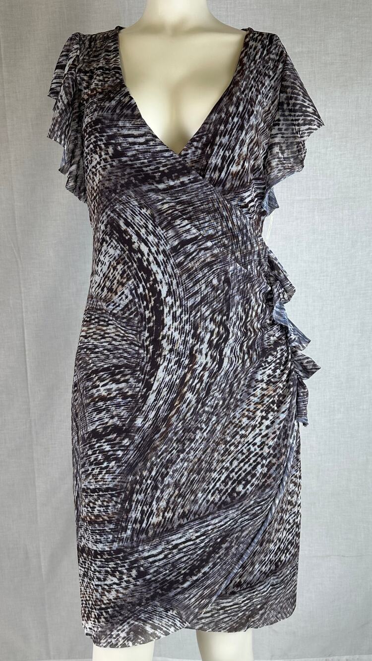 Weston Wear Multi-Color Abstract Print Faux Wrap Dress Women's Sz M NWT